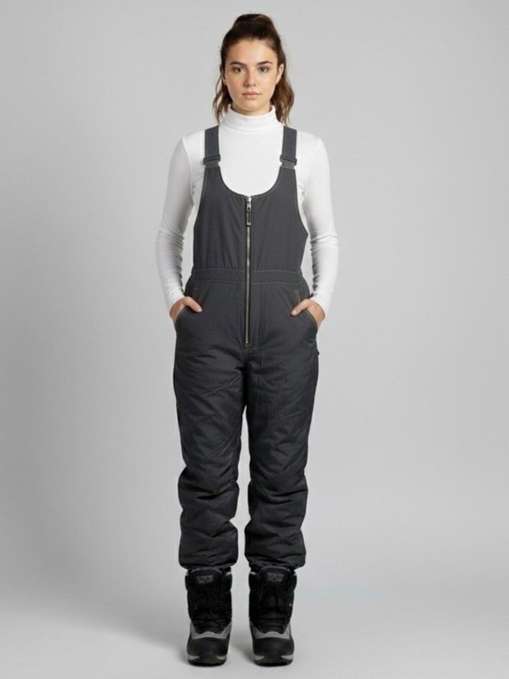 Vintage 80s Black Insulated Ski Pants Bib Overalls - Small
